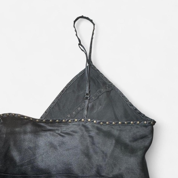 Y2K Elegant Black Satin Tank Top with Stud Accents - Picture 7 of 7